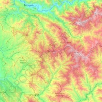 Shimla topographic map, elevation, terrain