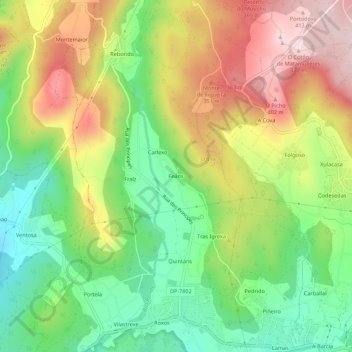 Feáns topographic map, elevation, terrain