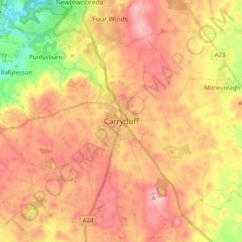 Carryduff topographic map, elevation, terrain