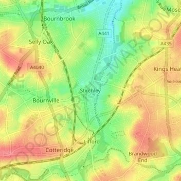 Stirchley topographic map, elevation, terrain