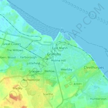 Grimsby topographic map, elevation, terrain