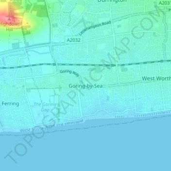 Goring-by-Sea topographic map, elevation, terrain