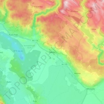 Gacko topographic map, elevation, terrain