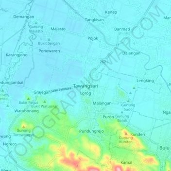 Tawangsari topographic map, elevation, terrain