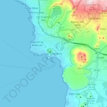 Los Cristianos topographic map, elevation, terrain