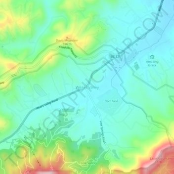 Wears Valley topographic map, elevation, terrain