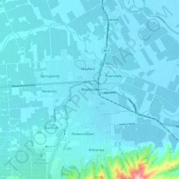 Blenheim topographic map, elevation, terrain