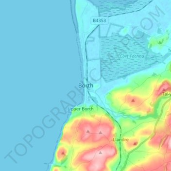 Borth topographic map, elevation, terrain
