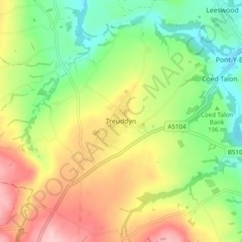 Treuddyn topographic map, elevation, terrain