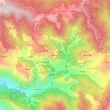 Khanyar topographic map, elevation, terrain