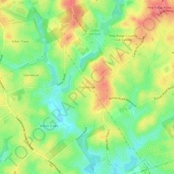 Oak Village topographic map, elevation, terrain