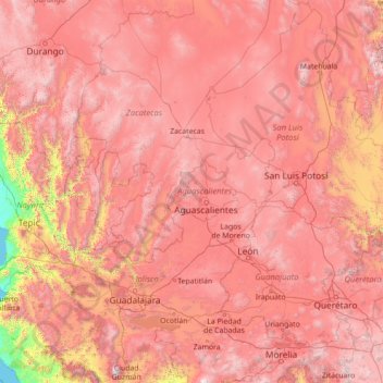 Aguascalientes topographic map, elevation, terrain