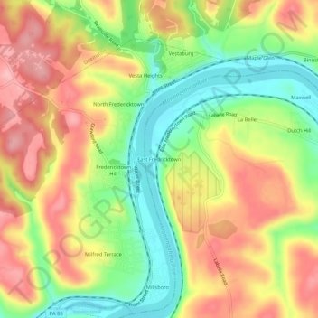 East Fredricktown topographic map, elevation, terrain