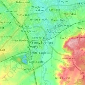 Fenny Stratford topographic map, elevation, terrain