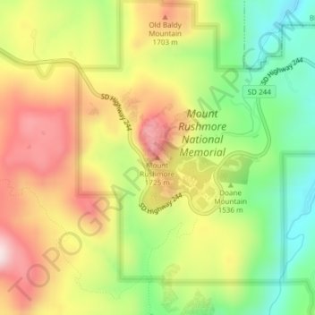 Mount Rushmore topographic map, elevation, terrain