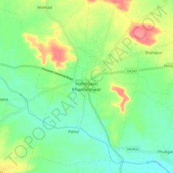 Nandgaon Khandeshwar topographic map, elevation, terrain