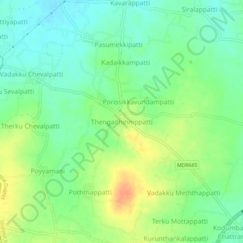 Thengaithinnippatti topographic map, elevation, terrain