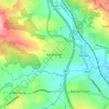 Kexbrough topographic map, elevation, terrain