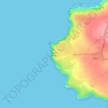 Land's End topographic map, elevation, terrain