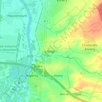 Rugy topographic map, elevation, terrain