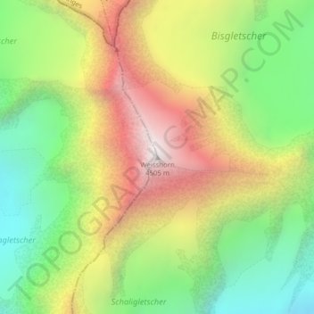 Weisshorn topographic map, elevation, terrain