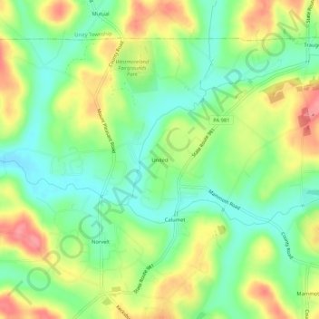 United topographic map, elevation, terrain