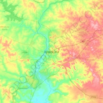 Abeokuta topographic map, elevation, terrain