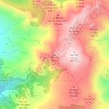 Monte Entu topographic map, elevation, terrain