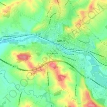 Les Maures topographic map, elevation, terrain