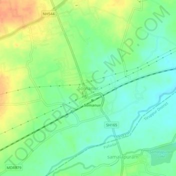 Somanur topographic map, elevation, terrain