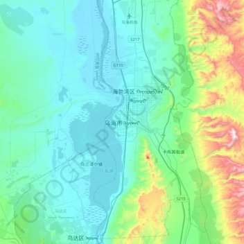 Wuhai topographic map, elevation, terrain