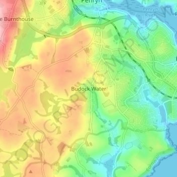 Budock Water topographic map, elevation, terrain