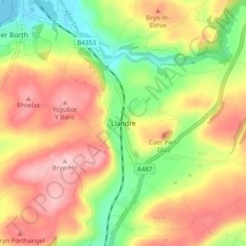 Llandre topographic map, elevation, terrain