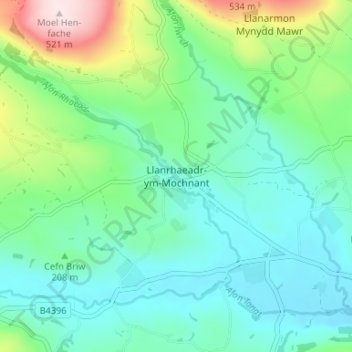 Llanrhaeadr-ym-Mochnant topographic map, elevation, terrain