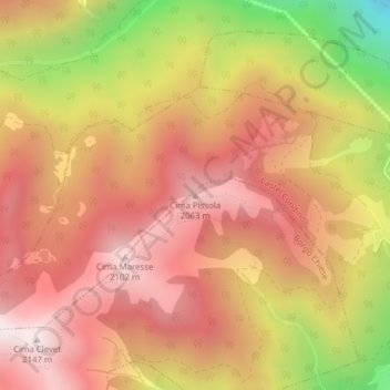 Cima Pissola topographic map, elevation, terrain