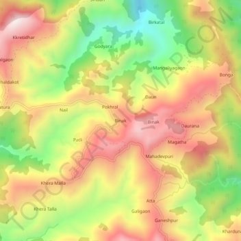 Binak topographic map, elevation, terrain