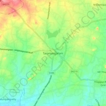 Taramangalam topographic map, elevation, terrain
