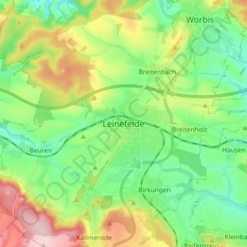 Leinefelde topographic map, elevation, terrain