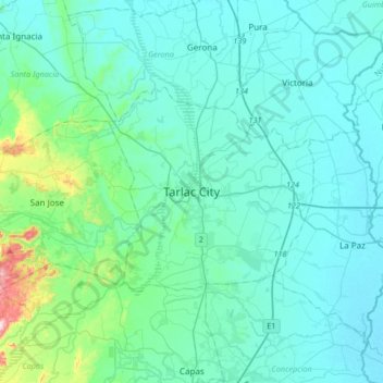 Tarlac City topographic map, elevation, terrain