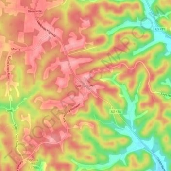 Germantown topographic map, elevation, terrain
