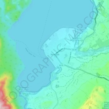 Te Anau topographic map, elevation, terrain