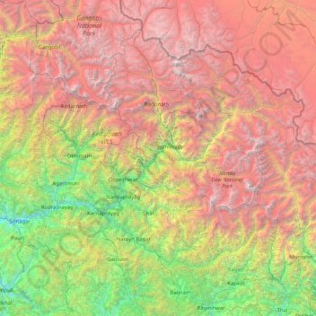 Chamoli topographic map, elevation, terrain