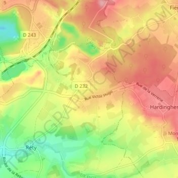 Locquinghen topographic map, elevation, terrain