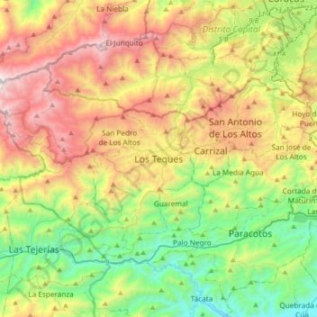 Los Teques topographic map, elevation, terrain