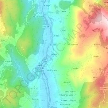 O Coedo topographic map, elevation, terrain