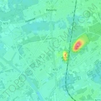 Beringen-Mijn topographic map, elevation, terrain