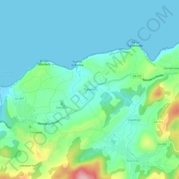 Toñanes topographic map, elevation, terrain