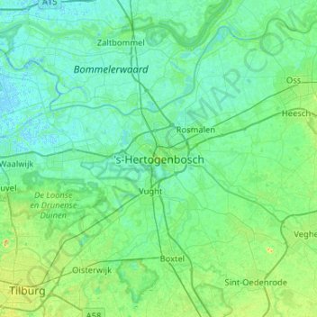 's-Hertogenbosch topographic map, elevation, terrain