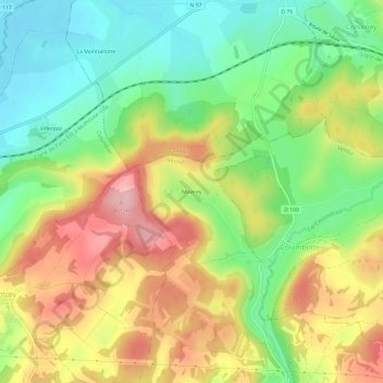 Miserey topographic map, elevation, terrain