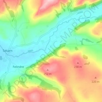 Abermeurig topographic map, elevation, terrain